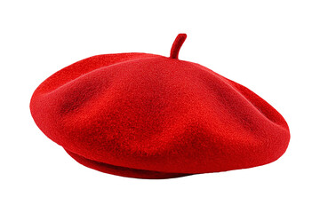 Red beret hat isolated on transparent or white background, png