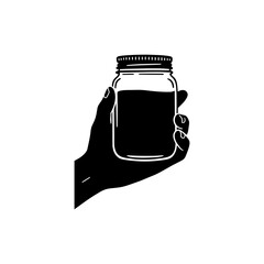 Hand Holding Mason Jar with Beverage Close Up