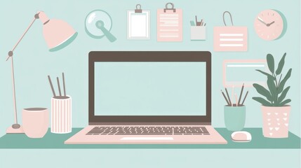 Modern Workspace with Laptop and Decorative Elements for Creative Professionals and Entrepreneurs