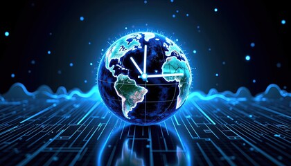 Digital Earth Globe with Time Concept and Technology Background