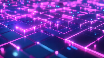 Obraz premium Abstract futuristic background with glowing geometric shapes in vibrant neon colors. Modern hi tech concept for digital technology and innovation.