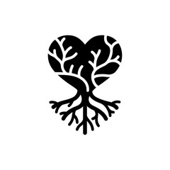 Intertwined plant roots forming a heart symbol of love and nature