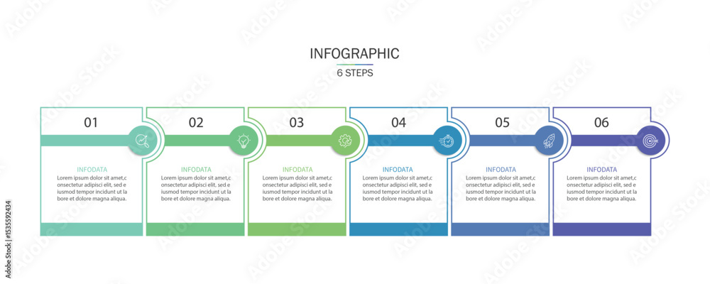 Poster business infographic template timeline with 6 element for presentation. workflow, marketing, plannin