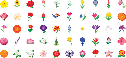 Collection of colorful flat style flower illustrations