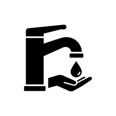 Water Faucet with Hand and Droplet Symbol