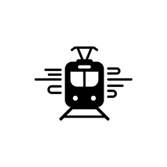 Eco-friendly train icon with motion wind speed lines