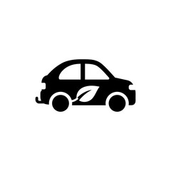 Eco-friendly car icon with leaf at tailpipe end
