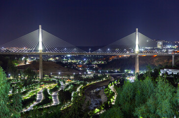 Night view of Salah Bey Viaduct across the Rhummel Canyon in Constantine. Algeria