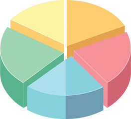 Five section pastel color pie chart data visualization