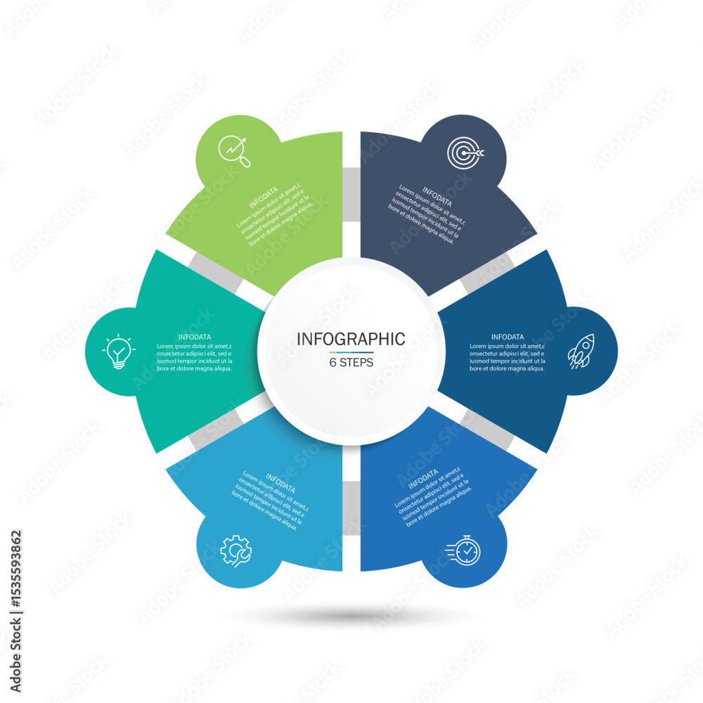 Poster business visualization infographic circle design template with 6 options, steps or processes. busine