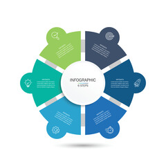 Business visualization infographic circle design template with 6 options, steps or processes. Business presentation.