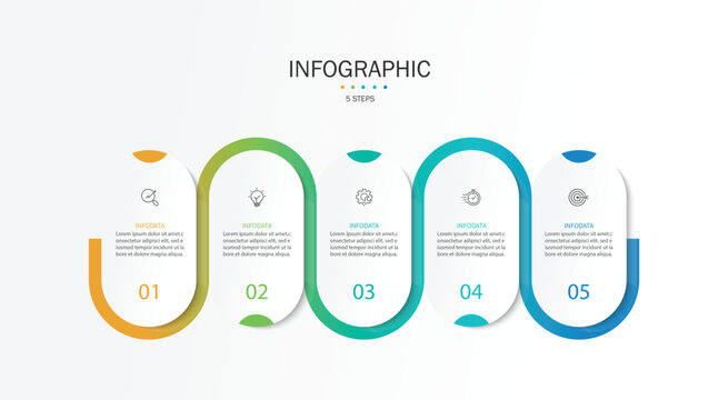Infographic line curve. Timeline 5 Key Points. Business Presentation , Report, Marketing, Timeline and Planning. Vector Illustration.