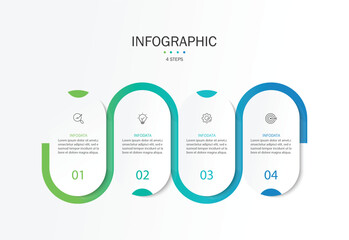 Infographic line curve. Timeline 4 Key Points. Business Presentation , Report, Marketing, Timeline and Planning. Vector Illustration.