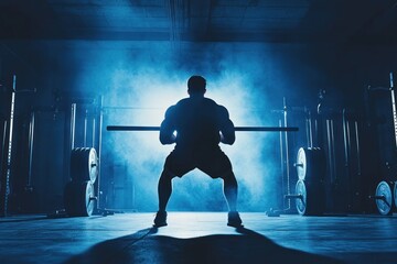 Man squatting with barbell in gym