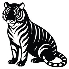 Majestic silhouette of a tiger in a resting pose against a clean white background