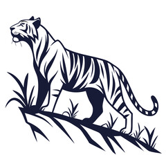Majestic tiger silhouette standing on a cliff edge depicting the power of wildlife