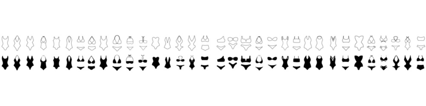 Swimsuit icon vector set. Leotard illustration sign collection. Swimming suit symbol or logo. Swimsuits web icons set.