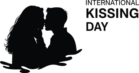 Silhouette of couple kissing beside international kissing day text on white background art design