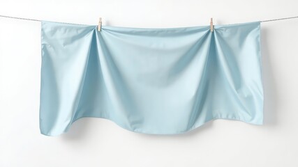 A Freshly Laundered, Light Blue Fabric Gently Dries on a Clothesline Against a Clean, White Backdrop