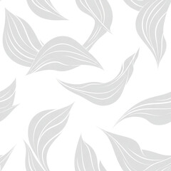 Fototapeta premium Seamless Pattern Of Elegant Gray Leaves, Abstract Botanical Design, Floral Background, Nature Inspired, Modern Texture, White Background