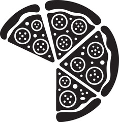 Pizza slice silhouettes icons vector set. Black silhouettes of Pizza slice. Delicious pizza slice silhouettes vector. Stylized pizza slices vector illustrations