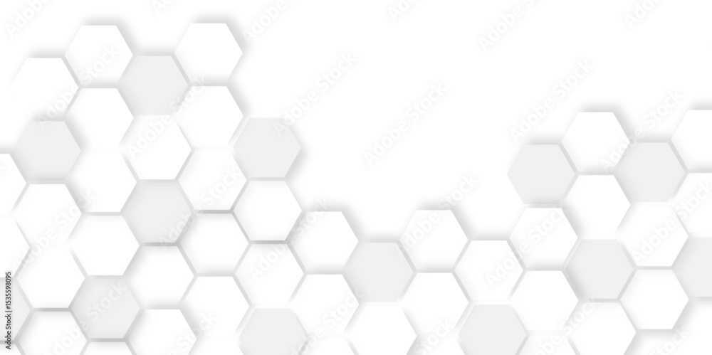 Poster Abstract hexagon background. Futuristic abstract honeycomb mosaic white technology background. Surface polygon pattern with glowing hexagon paper texture and futuristic business. graphic concept.	