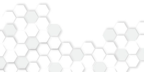 Abstract hexagon background. Futuristic abstract honeycomb mosaic white technology background. Surface polygon pattern with glowing hexagon paper texture and futuristic business. graphic concept.	