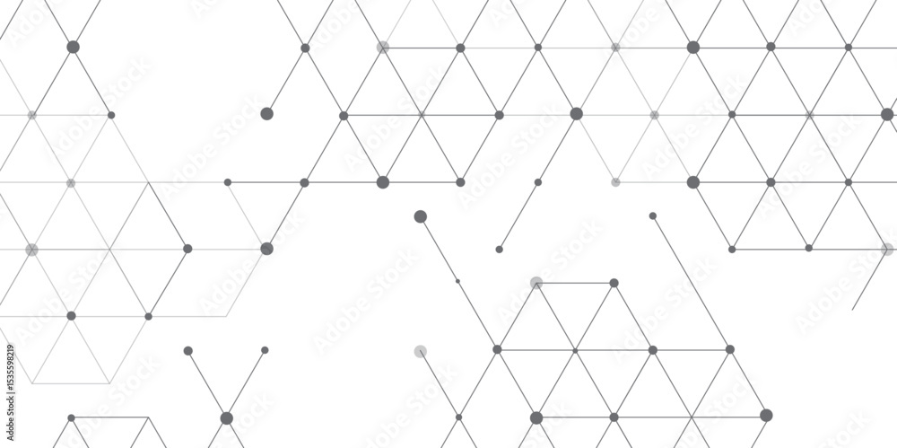 Poster Seamless abstract geometric polygonal with dots repeatable pattern swatch background. Black and white rhombus grid pattern Modern vector illustration. digital technology concept structure design.	