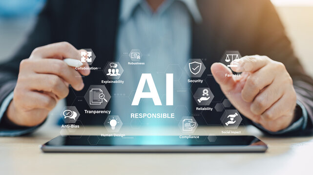 Responsible AI concept with ethical principles transparency and social impact in technology	