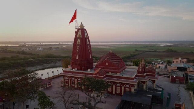 Beautiful aerial footage of Nageshwar Jyotirlinga during sunrise
