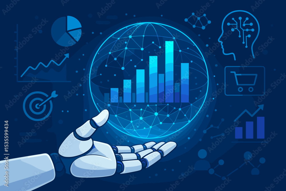 Aufkleber artificial intelligence analyzing data for business. robot hand holding financial chart. concept for