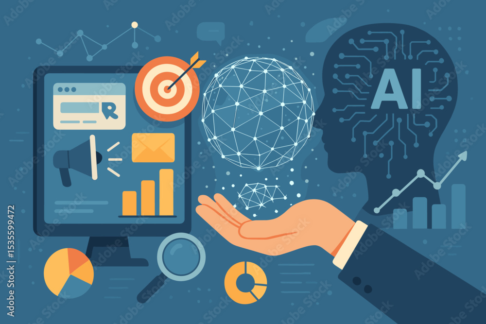 Poster ai for business growth and digital marketing. artificial intelligence technology concept with data a