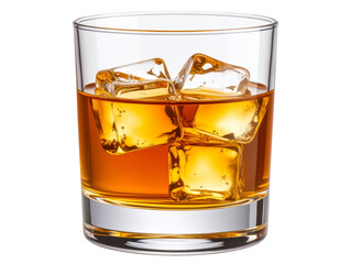 Glass of Aged Premium Whiskey with Golden Hue, Transparent Background