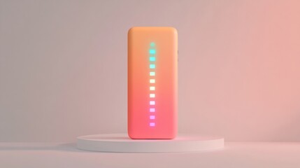Modern smartphone power bank with colorful LED indicator on a minimalistic background
