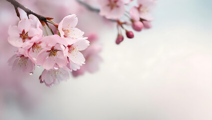Naklejka premium Delicate pink cherry blossom petals softly blurred for a romantic, airy composition