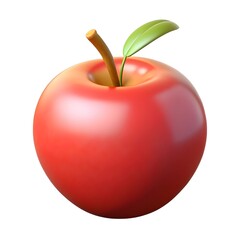 Single red apple with leaf 3d render isolated on a white background