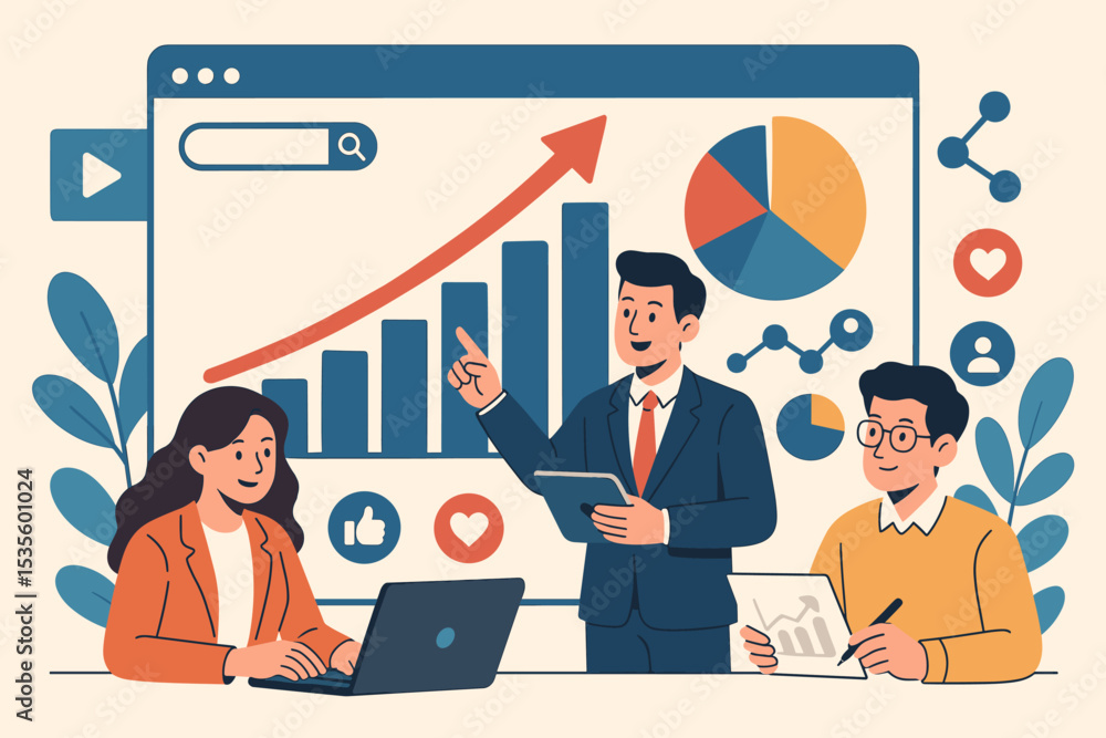 Poster business data analysis. marketing team presentation. teamwork collaboration. digital analytics dashb
