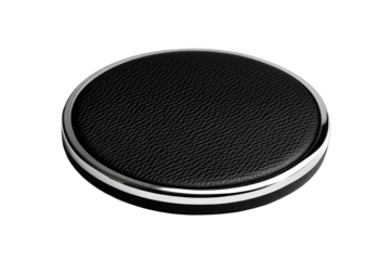 Circular black leather wireless charger