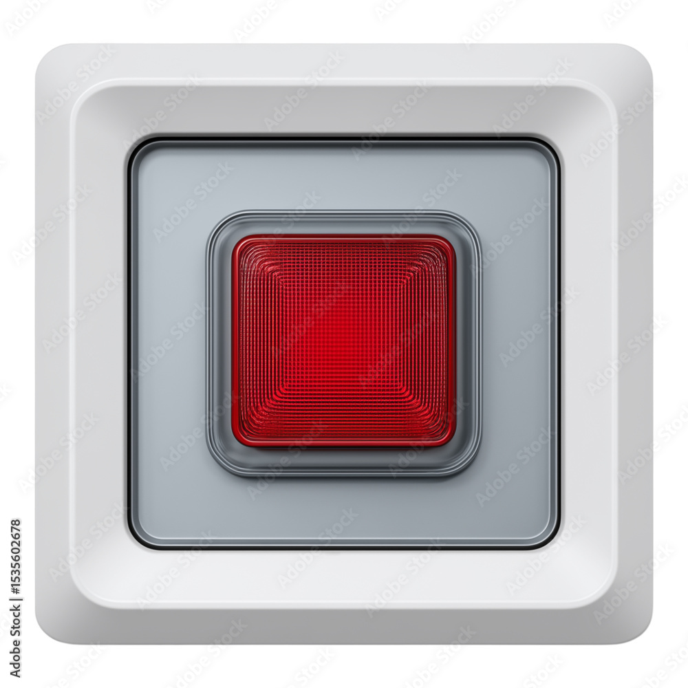 Fototapete illuminated red button with square shape isolated on png transparent background