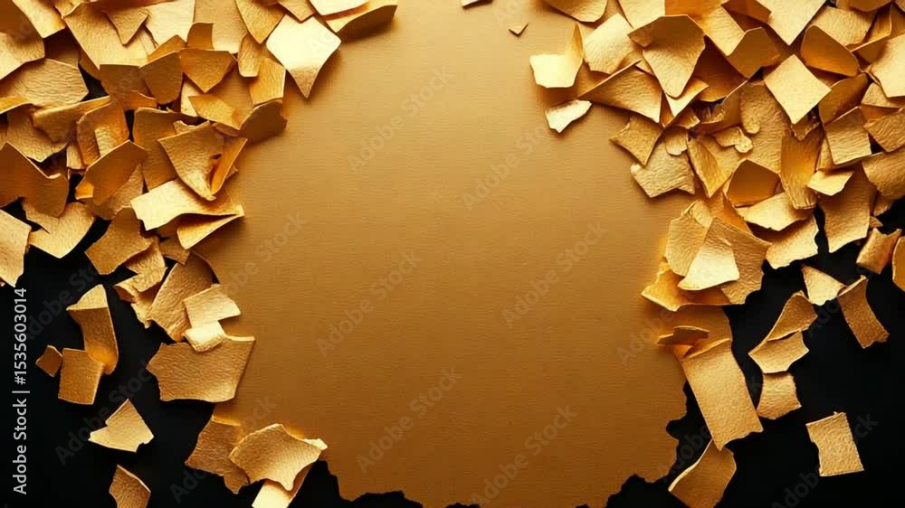 Poster textured background featuring torn golden paper pieces over dark surface for elegant design elements