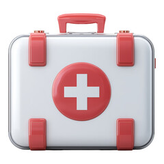 Obraz premium Red and white emergency first aid container isolated on png transparent background
