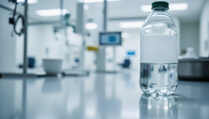 Crystal clear water bottle on table, a refreshing image of hydration and purity refreshing