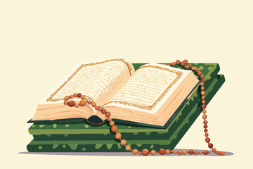 Holy Alquran quran quran with moslem prayer beads brush clipart ramadan eid al fitr adha mubarak element