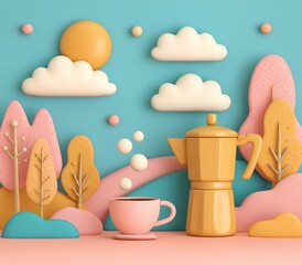 Coffee & Steam Loop in Pastel Minimal Illustration