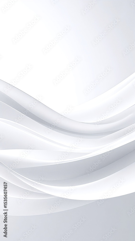 Poster a smooth white background featuring gentle, flowing waves in soft shades of blue and turquoise, crea