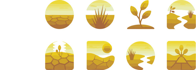 Drought Icon Set Illustrating Various Drought Conditions- World Day to Combat Desertification & Drought  icons