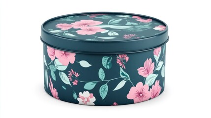 Decorative Round Tin with Floral Design and Colorful Blooms for Storage and Gift Giving
