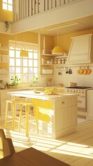Fototapeta premium Bright Yellow Kitchen with Modern Design and Natural Light