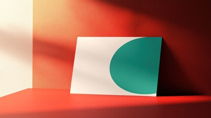 Abstract geometric design with a turquoise circle on a minimalist background of vibrant colors and soft shadows