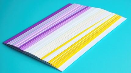 Colorful paper layers arranged on a teal background for creative art or design projects, showcasing vibrant hues and patterns.